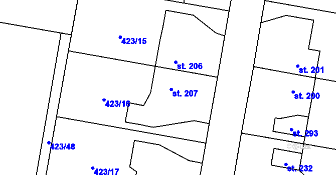 Parcela st. 207 v KÚ Lodín, Katastrální mapa