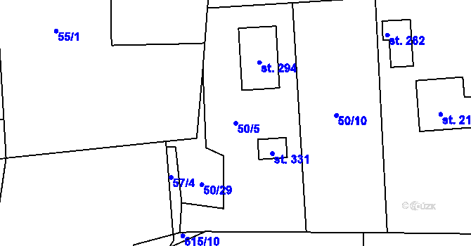 Parcela st. 50/5 v KÚ Lodín, Katastrální mapa
