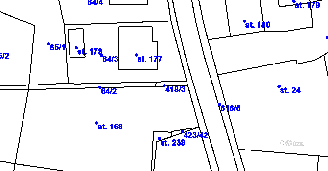 Parcela st. 418/3 v KÚ Lodín, Katastrální mapa