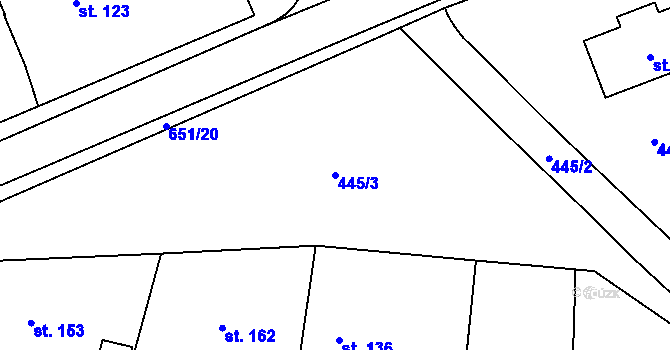 Parcela st. 445/3 v KÚ Lodín, Katastrální mapa