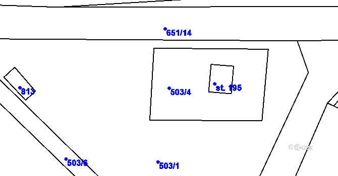 Parcela st. 503/4 v KÚ Lodín, Katastrální mapa