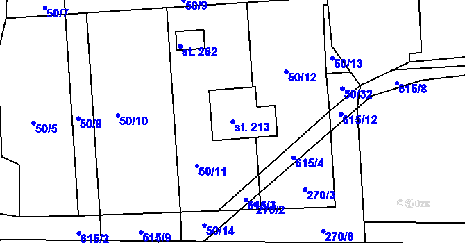 Parcela st. 213 v KÚ Lodín, Katastrální mapa