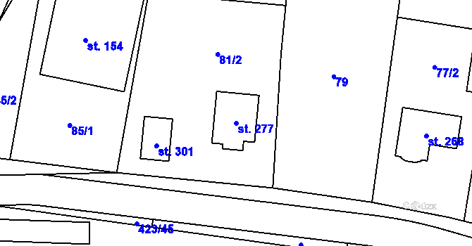 Parcela st. 277 v KÚ Lodín, Katastrální mapa