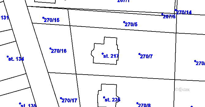 Parcela st. 217 v KÚ Lodín, Katastrální mapa