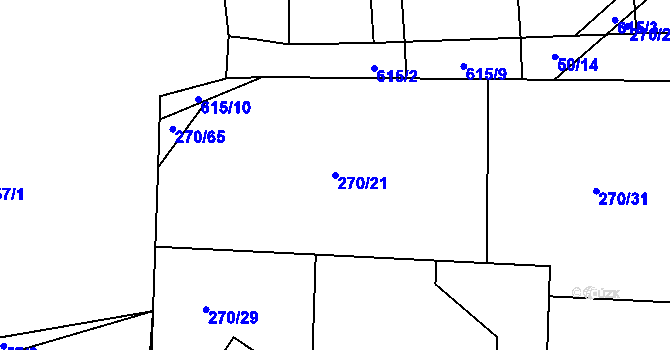 Parcela st. 270/21 v KÚ Lodín, Katastrální mapa