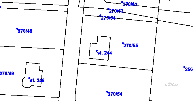 Parcela st. 244 v KÚ Lodín, Katastrální mapa
