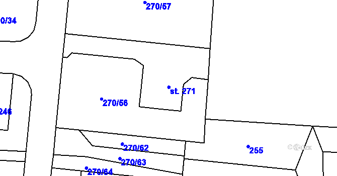 Parcela st. 271 v KÚ Lodín, Katastrální mapa