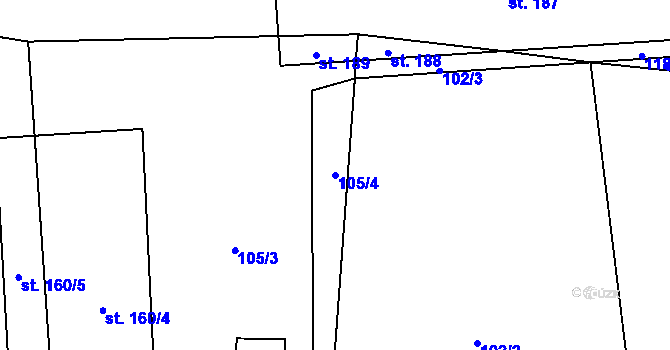 Parcela st. 105/4 v KÚ Lodín, Katastrální mapa