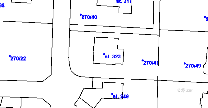 Parcela st. 323 v KÚ Lodín, Katastrální mapa