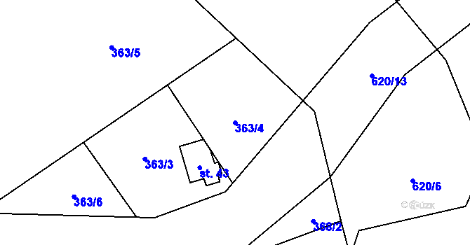 Parcela st. 363/4 v KÚ Lohenice, Katastrální mapa