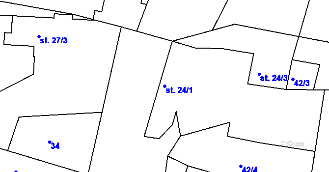 Parcela st. 24/1 v KÚ Lohenice u Přelouče, Katastrální mapa