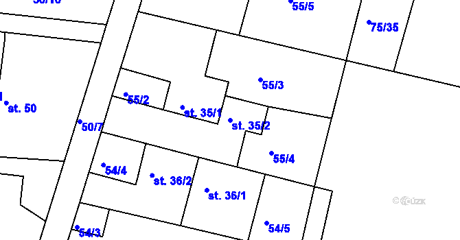 Parcela st. 35/2 v KÚ Lohenice u Přelouče, Katastrální mapa