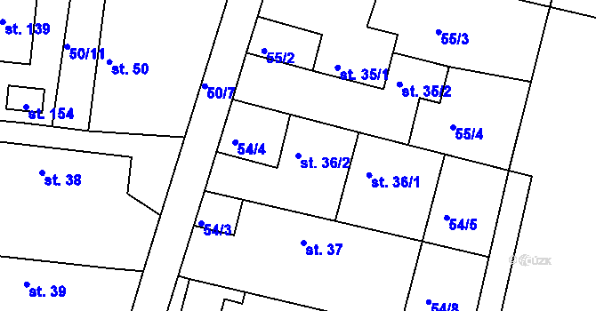 Parcela st. 36/2 v KÚ Lohenice u Přelouče, Katastrální mapa