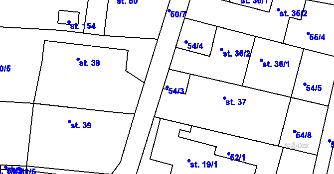 Parcela st. 54/3 v KÚ Lohenice u Přelouče, Katastrální mapa
