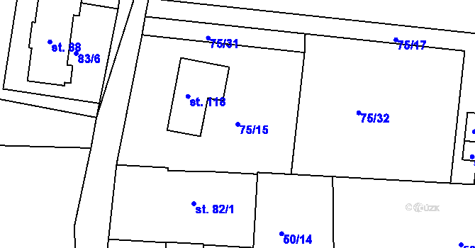 Parcela st. 75/15 v KÚ Lohenice u Přelouče, Katastrální mapa