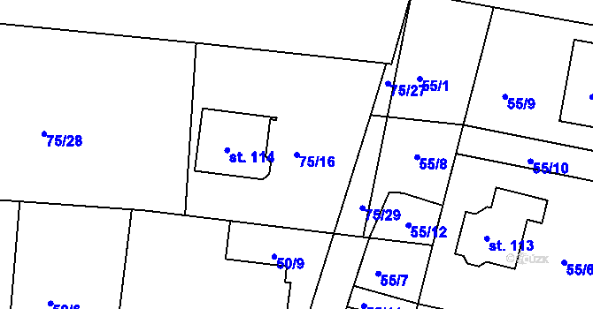 Parcela st. 75/16 v KÚ Lohenice u Přelouče, Katastrální mapa