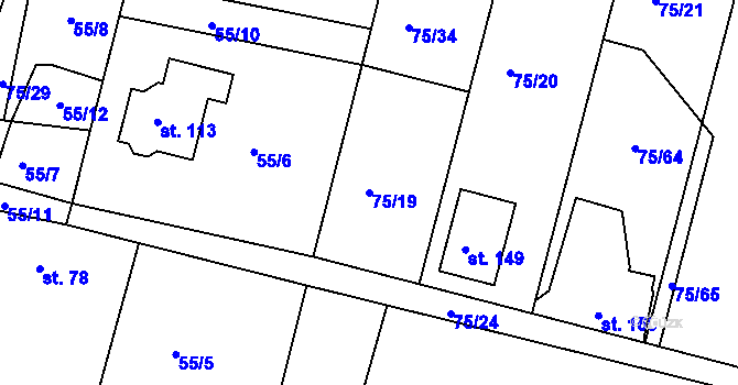 Parcela st. 75/19 v KÚ Lohenice u Přelouče, Katastrální mapa