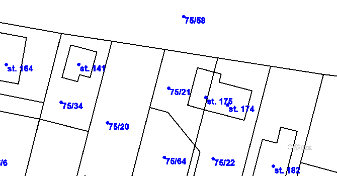 Parcela st. 75/21 v KÚ Lohenice u Přelouče, Katastrální mapa