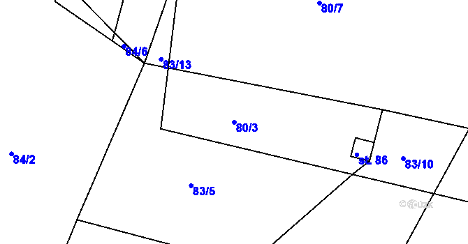Parcela st. 80/3 v KÚ Lohenice u Přelouče, Katastrální mapa