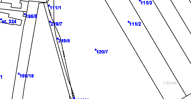 Parcela st. 120/7 v KÚ Lohenice u Přelouče, Katastrální mapa