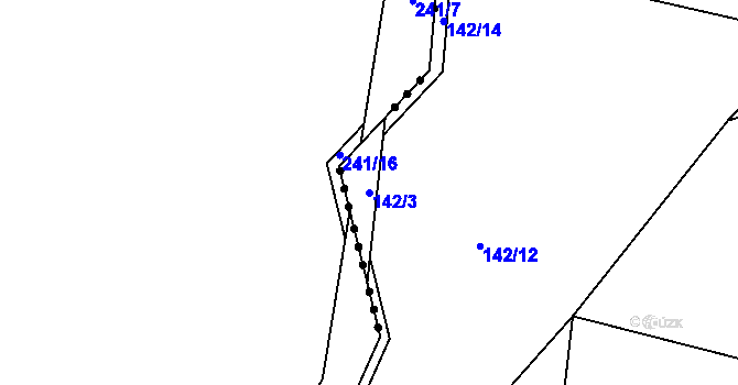 Parcela st. 142/3 v KÚ Lohenice u Přelouče, Katastrální mapa