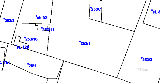 Parcela st. 253/1 v KÚ Lohenice u Přelouče, Katastrální mapa