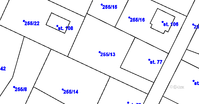 Parcela st. 255/13 v KÚ Lohenice u Přelouče, Katastrální mapa
