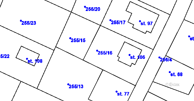 Parcela st. 255/16 v KÚ Lohenice u Přelouče, Katastrální mapa