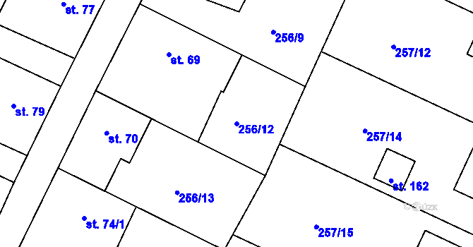 Parcela st. 256/12 v KÚ Lohenice u Přelouče, Katastrální mapa