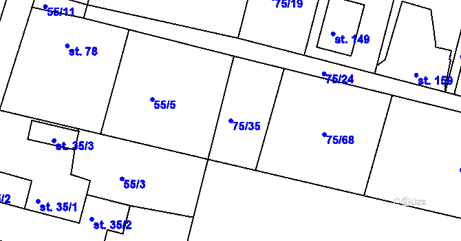 Parcela st. 75/35 v KÚ Lohenice u Přelouče, Katastrální mapa