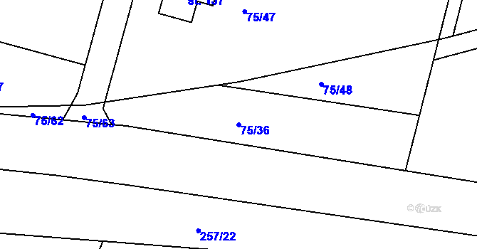 Parcela st. 75/36 v KÚ Lohenice u Přelouče, Katastrální mapa