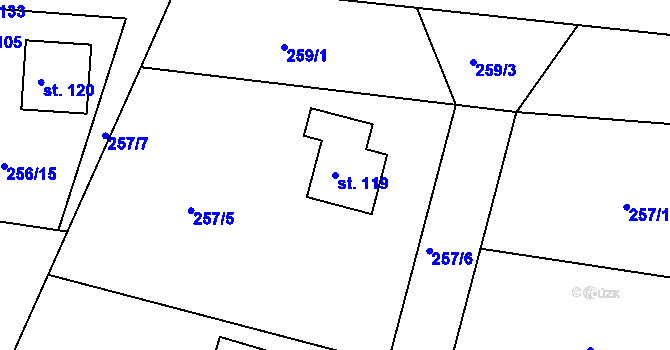 Parcela st. 119 v KÚ Lohenice u Přelouče, Katastrální mapa