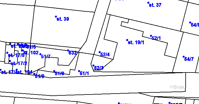 Parcela st. 52/4 v KÚ Lohenice u Přelouče, Katastrální mapa