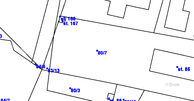 Parcela st. 80/7 v KÚ Lohenice u Přelouče, Katastrální mapa