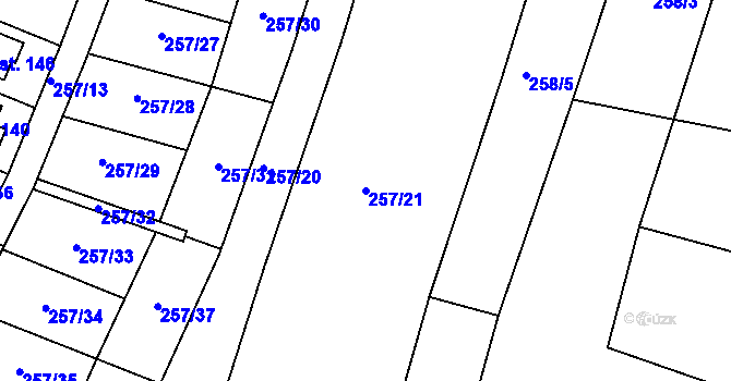Parcela st. 257/21 v KÚ Lohenice u Přelouče, Katastrální mapa