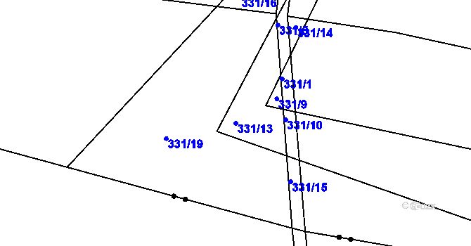 Parcela st. 331/13 v KÚ Lohenice u Přelouče, Katastrální mapa
