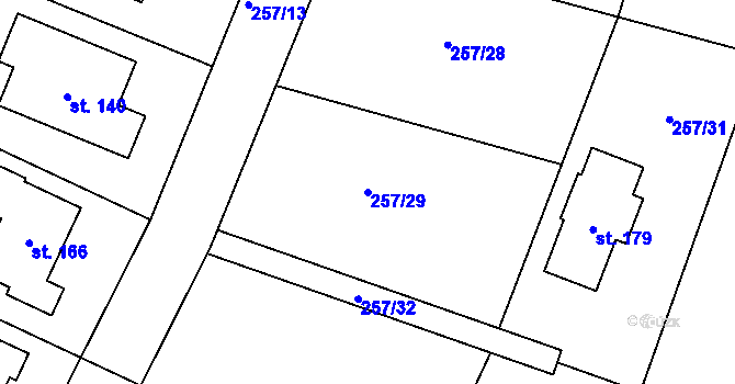 Parcela st. 257/29 v KÚ Lohenice u Přelouče, Katastrální mapa