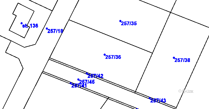 Parcela st. 257/36 v KÚ Lohenice u Přelouče, Katastrální mapa