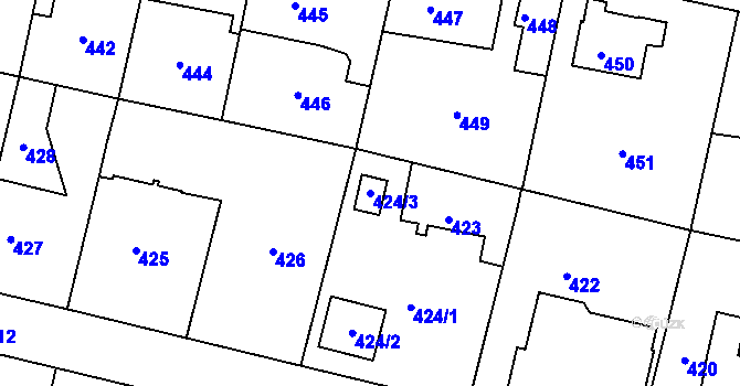 Parcela st. 424/3 v KÚ Lochkov, Katastrální mapa