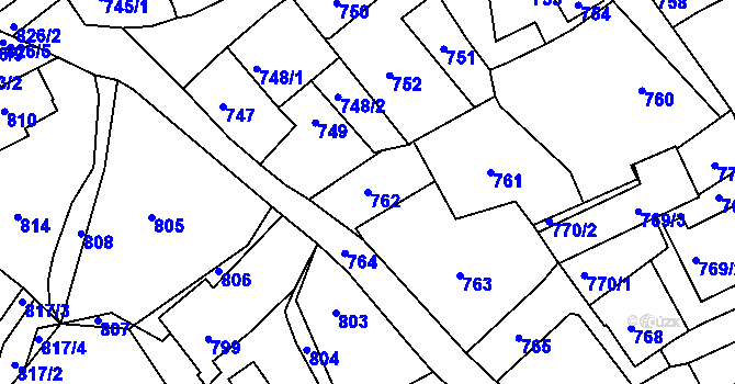 Parcela st. 762 v KÚ Lochovice, Katastrální mapa