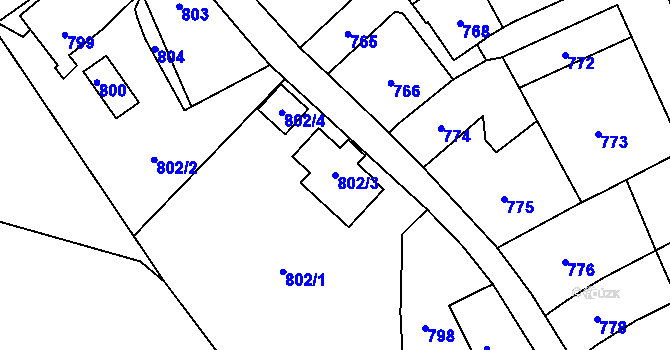 Parcela st. 802/3 v KÚ Lochovice, Katastrální mapa