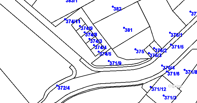 Parcela st. 374/5 v KÚ Loket, Katastrální mapa
