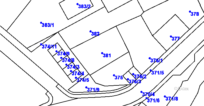 Parcela st. 381 v KÚ Loket, Katastrální mapa