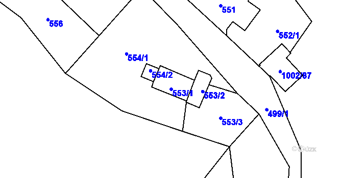 Parcela st. 553/1 v KÚ Loket, Katastrální mapa