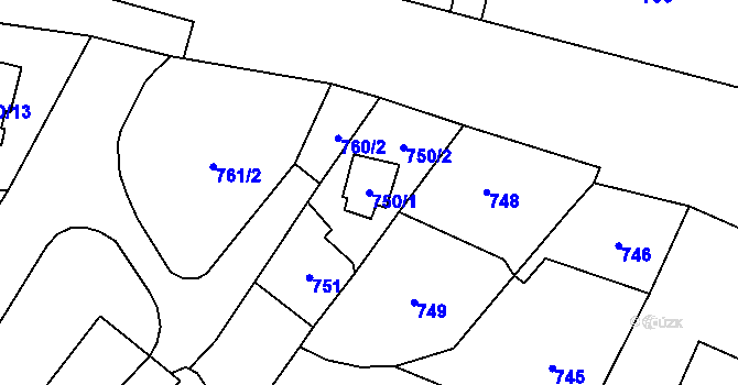 Parcela st. 750/1 v KÚ Loket, Katastrální mapa