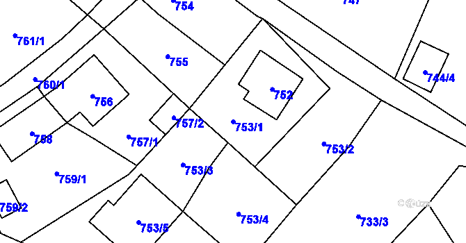 Parcela st. 753/1 v KÚ Loket, Katastrální mapa