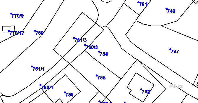 Parcela st. 754 v KÚ Loket, Katastrální mapa
