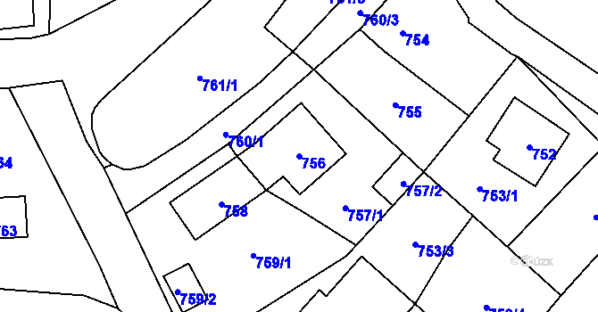 Parcela st. 756 v KÚ Loket, Katastrální mapa