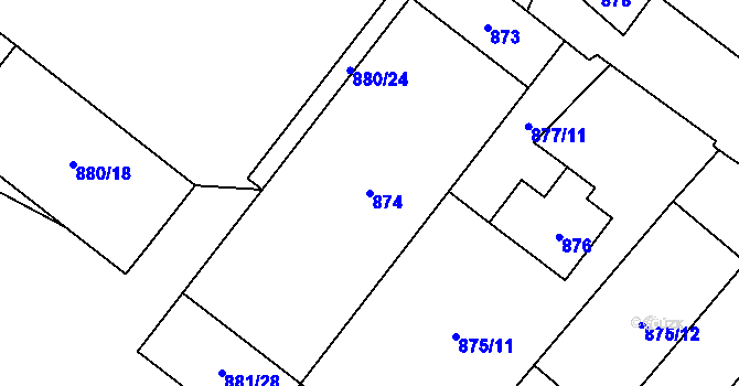 Parcela st. 874 v KÚ Loket, Katastrální mapa