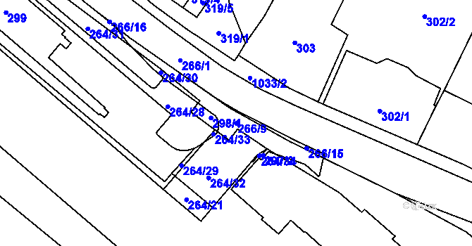 Parcela st. 266/9 v KÚ Loket, Katastrální mapa